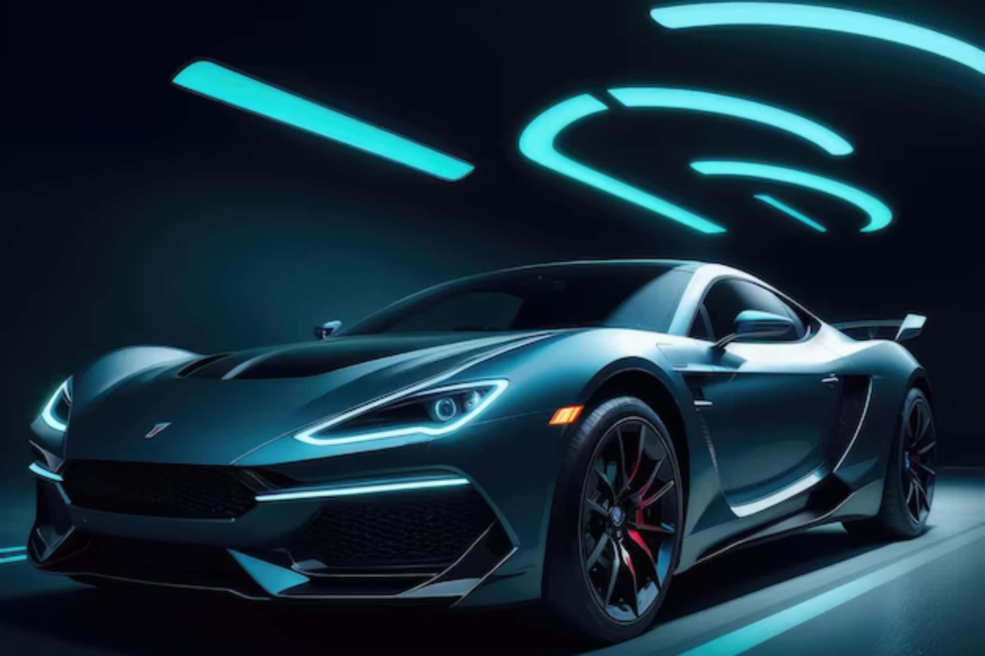 Neon Lit Black Lamborghini Sports Car Background