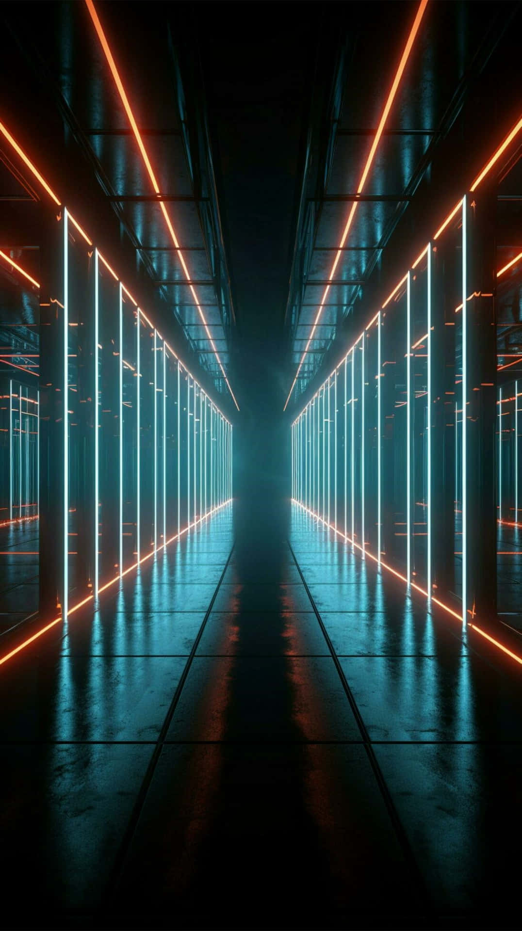 Neon Lit Corridor Wallpaper Background