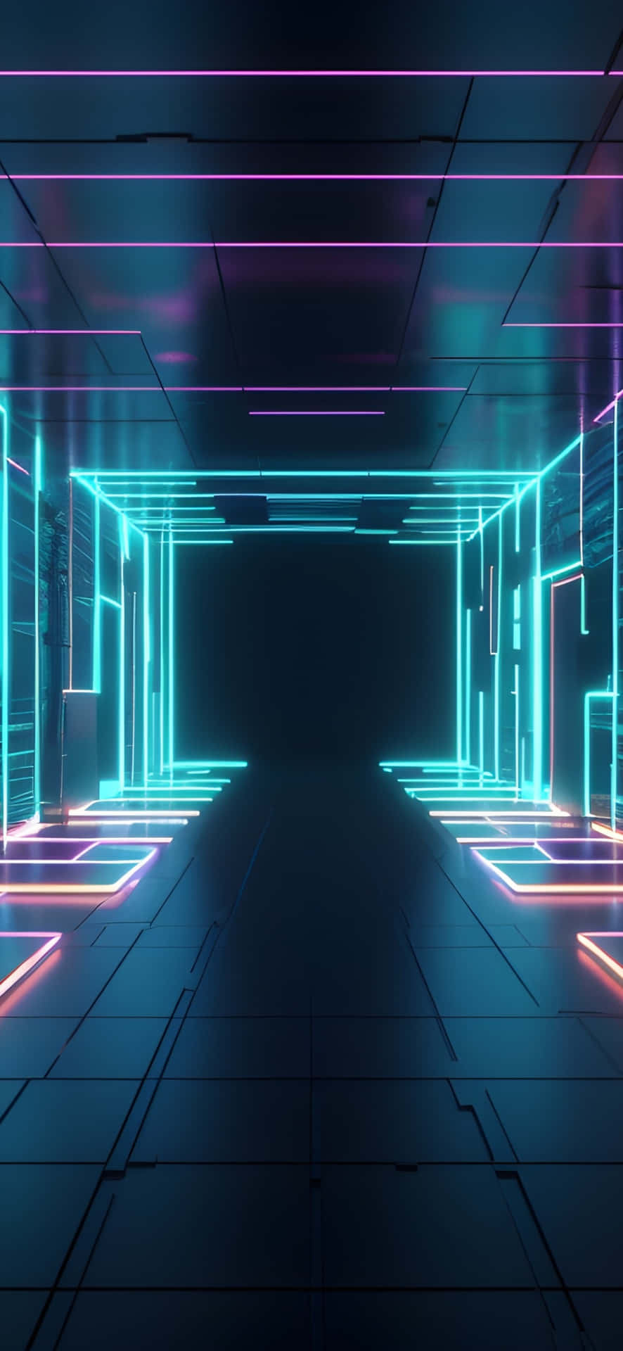 Neon Lit Corridor Wallpaper Background