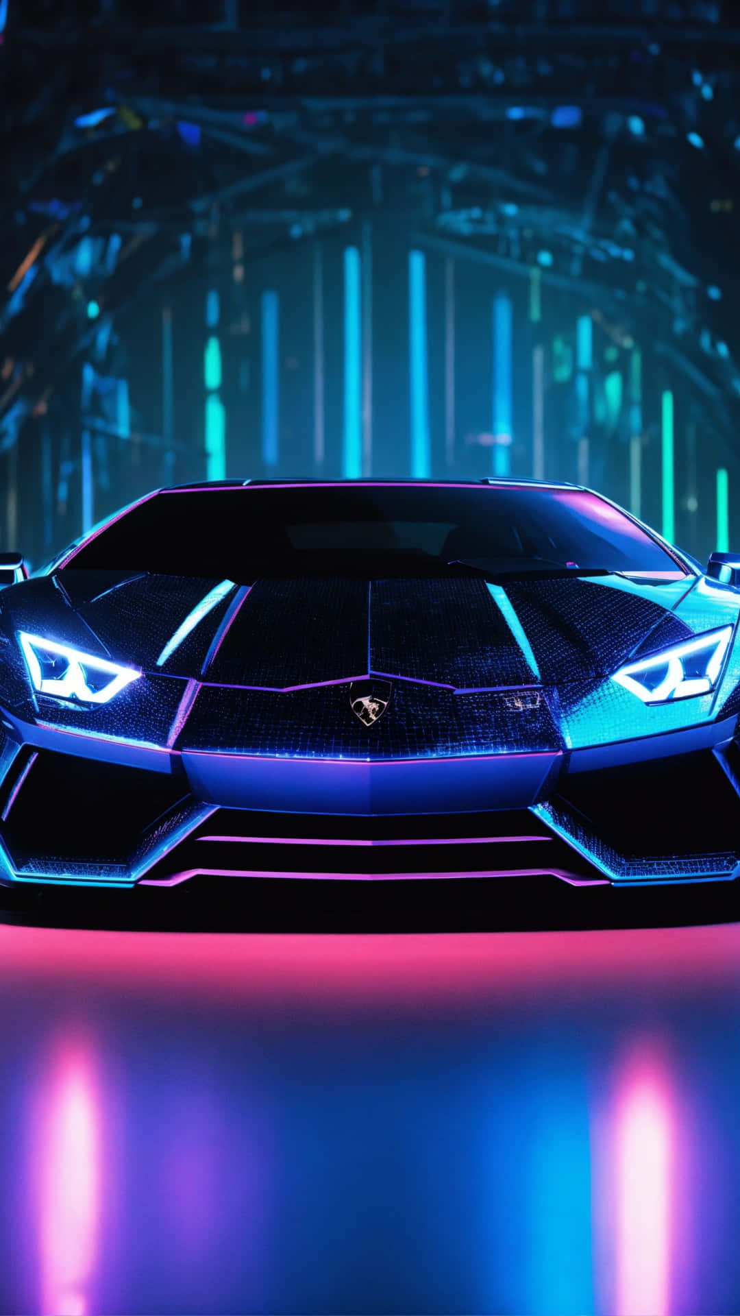Neon Lit Lamborghiniin Futuristic Setting.jpg Background