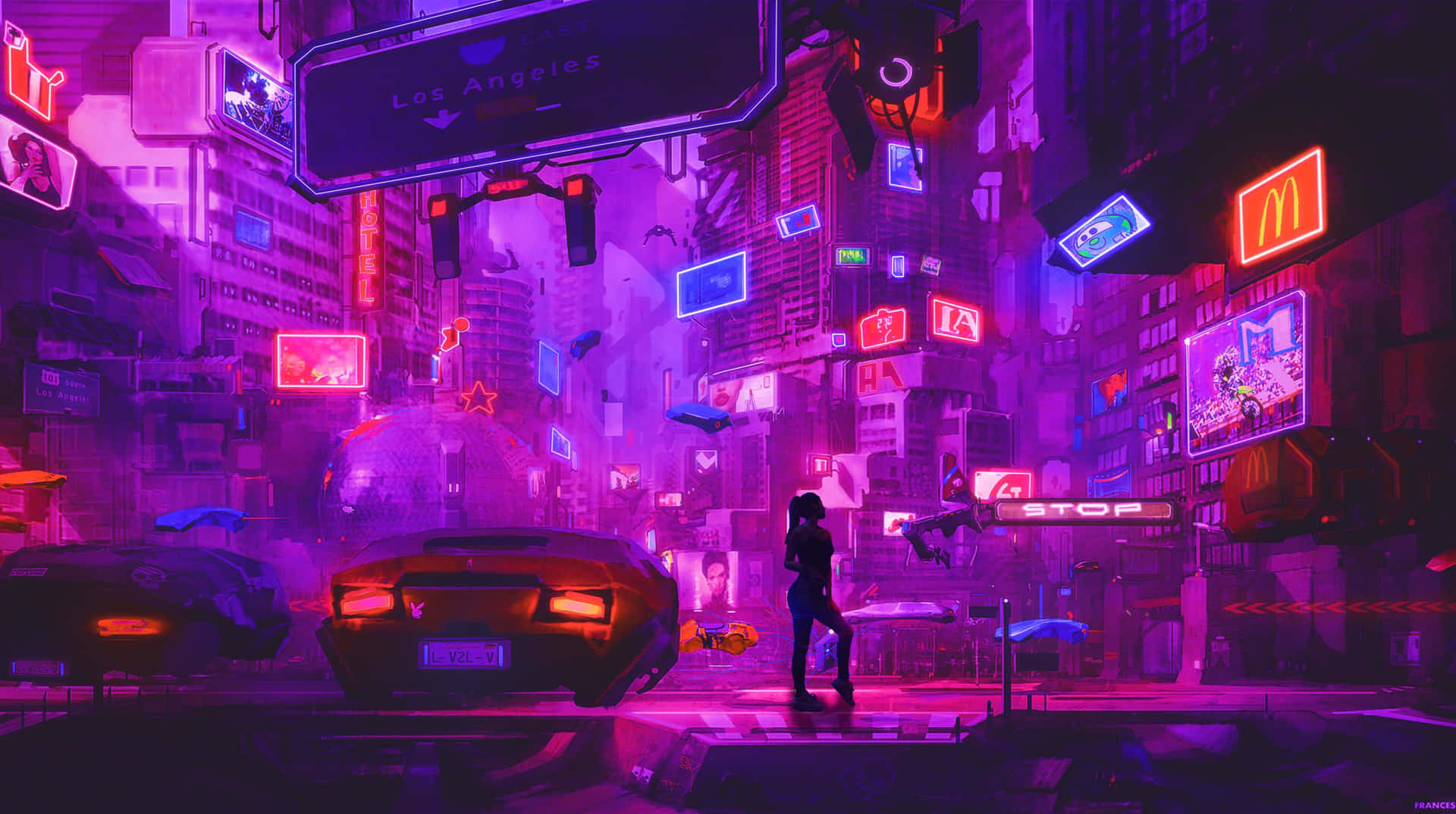 Neon Los Angeles Futuristic Cityscape Background
