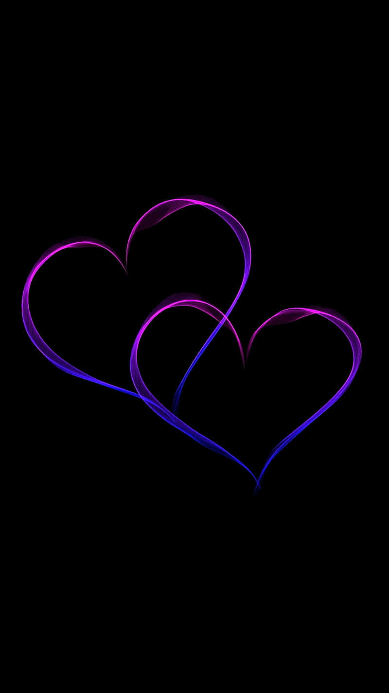 Neon Love Hearts Black Background Background