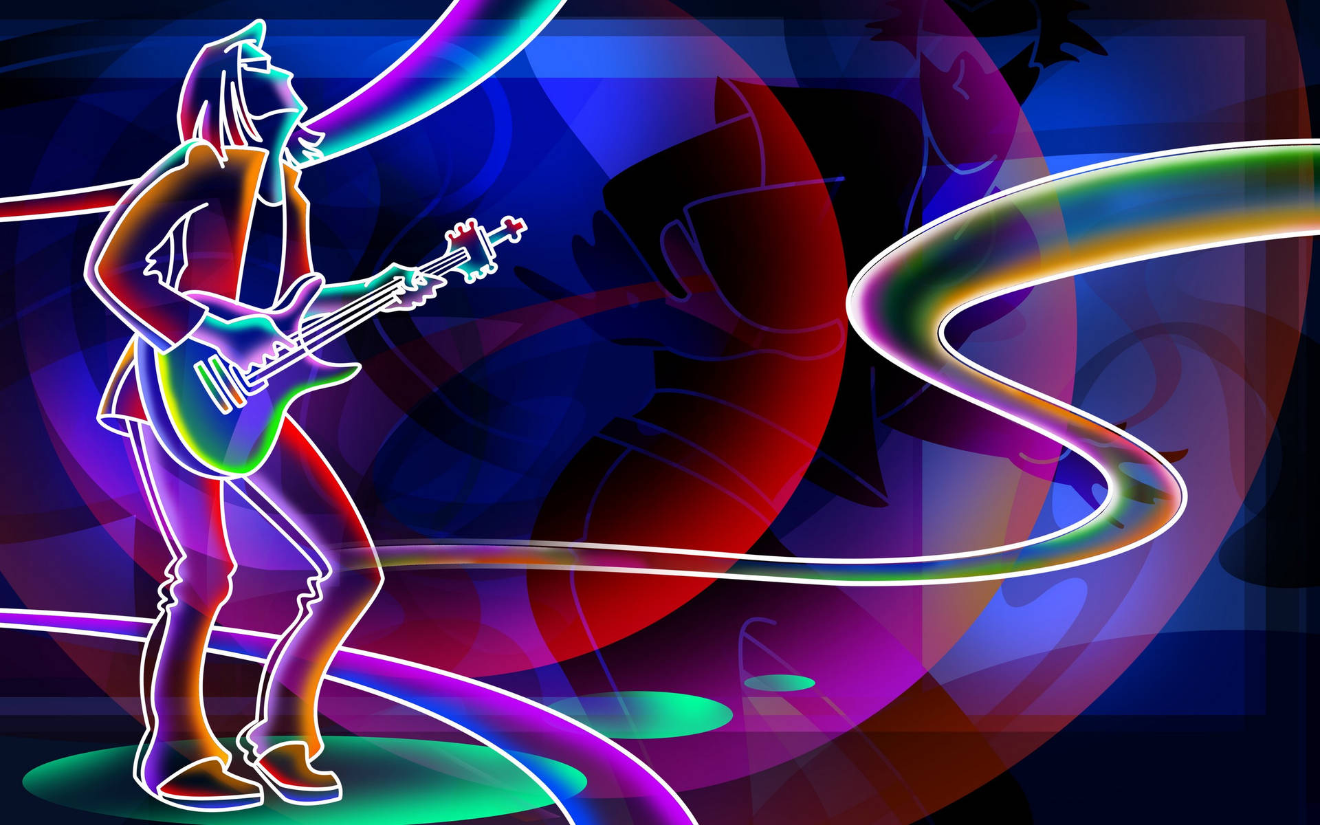 Neon Man Playing Guitar Music Background