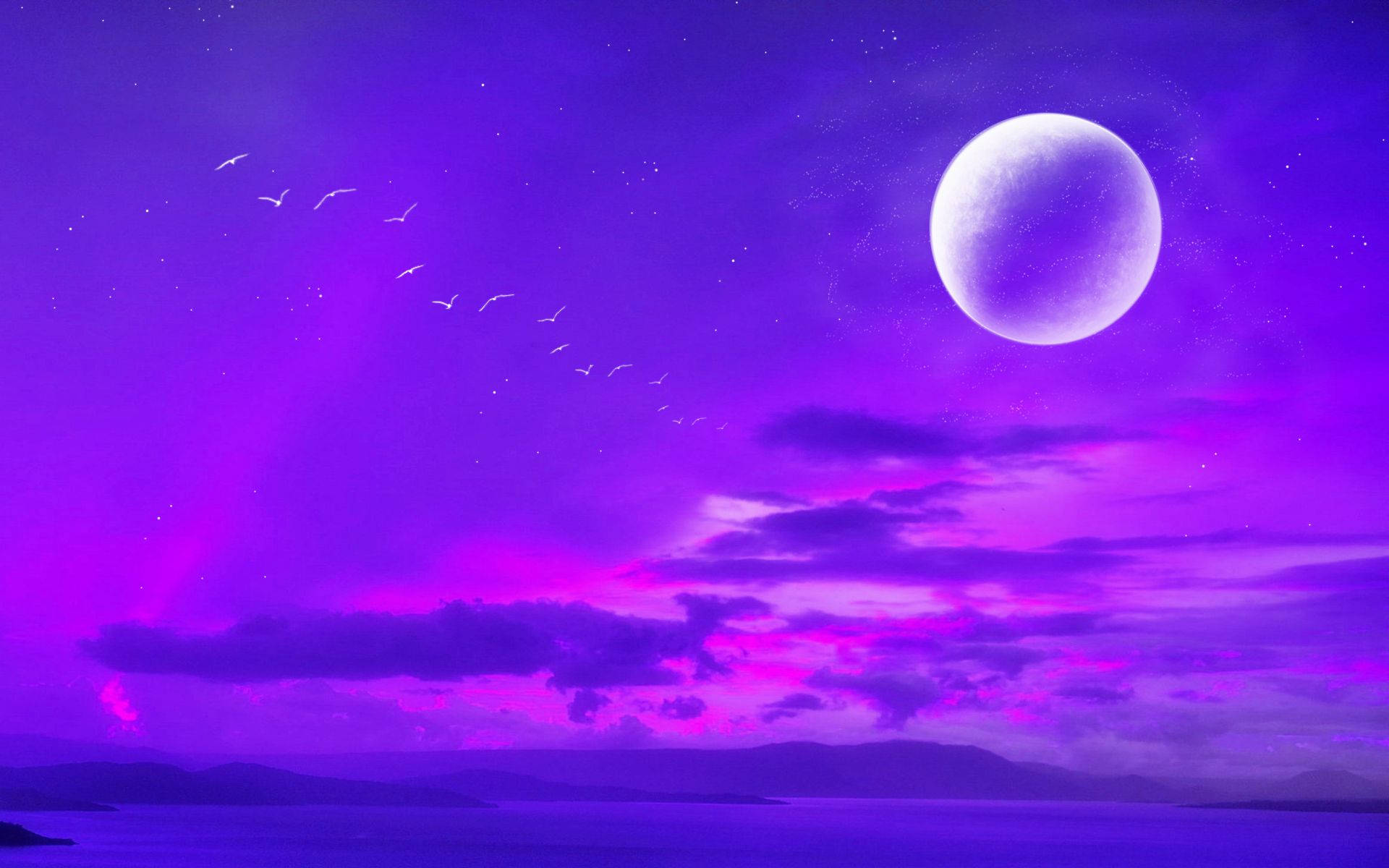 Neon Moon And Purple Sky Background