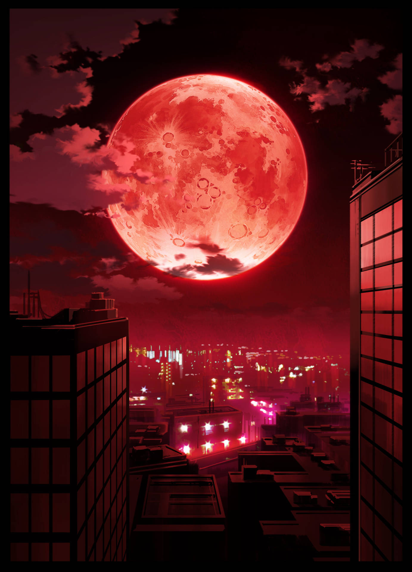 Neon Moon Cityscape Background