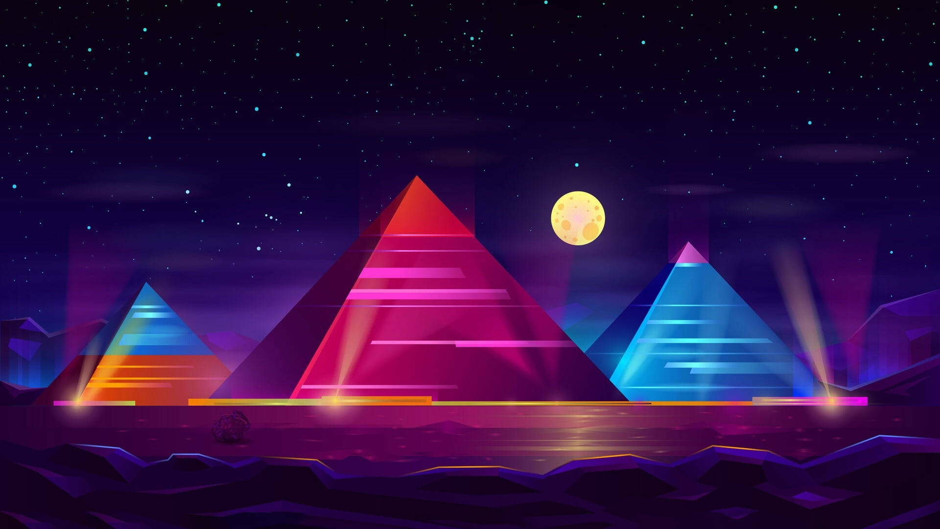 Neon Moon Digital Art Background