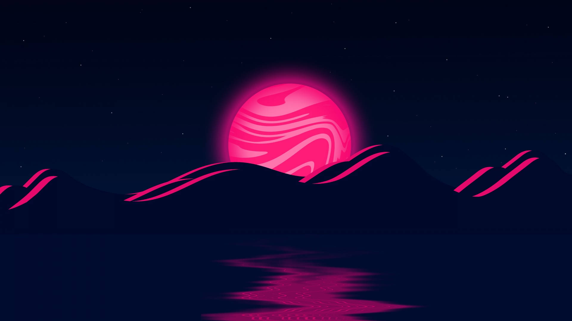 Neon Moon Pink Waves Background