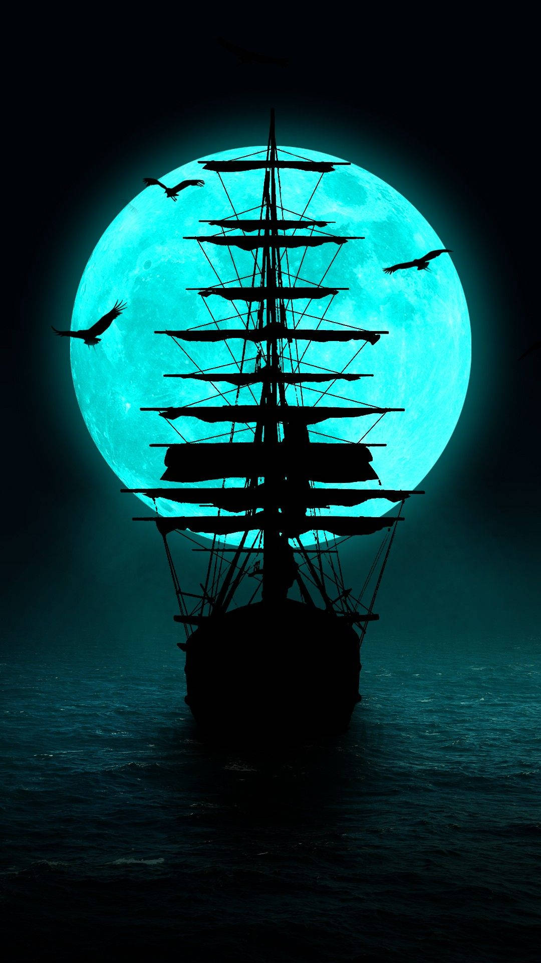 Neon Moon Pirate Ship Background