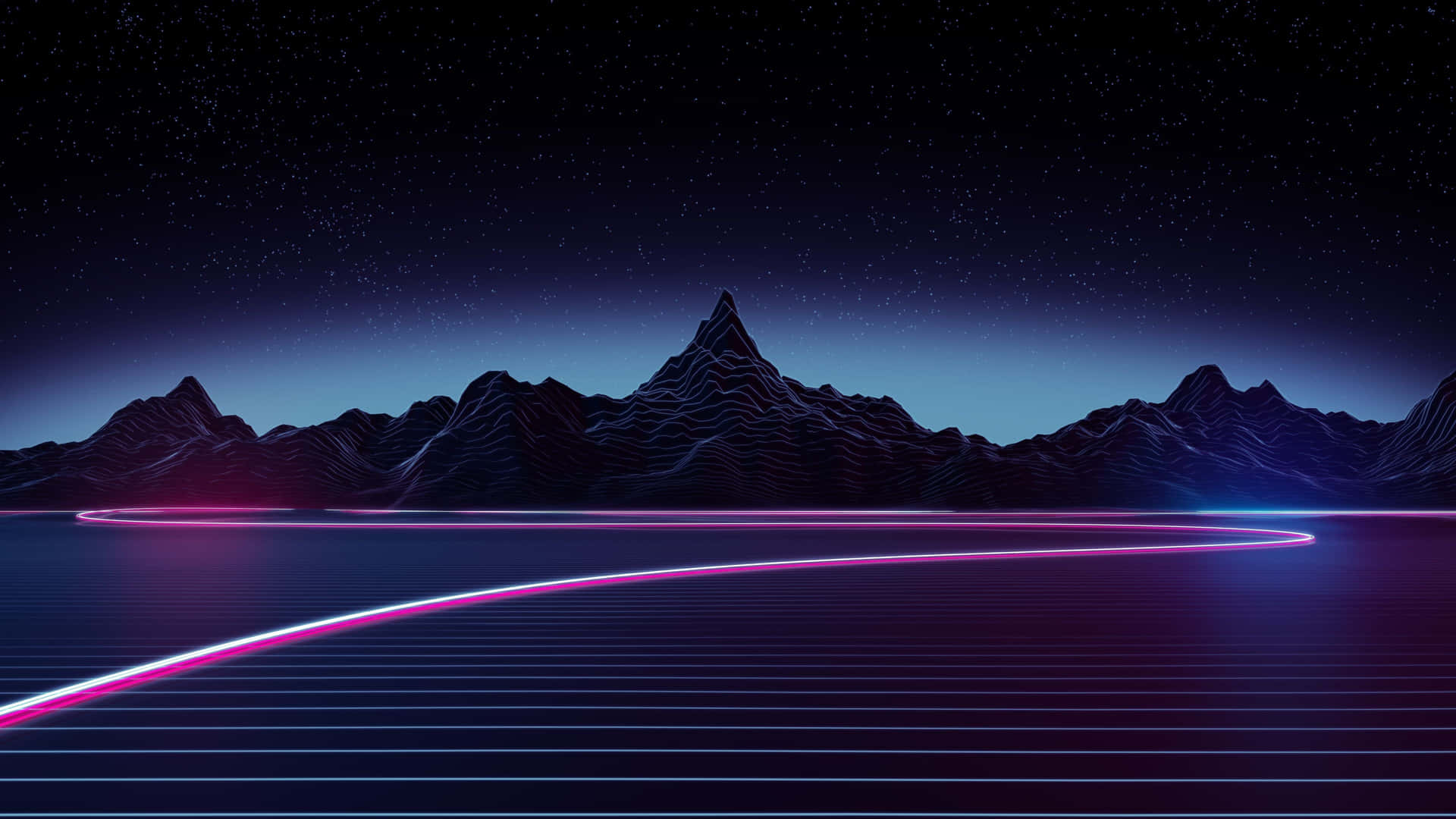 Neon Mountain Landscape Night Sky