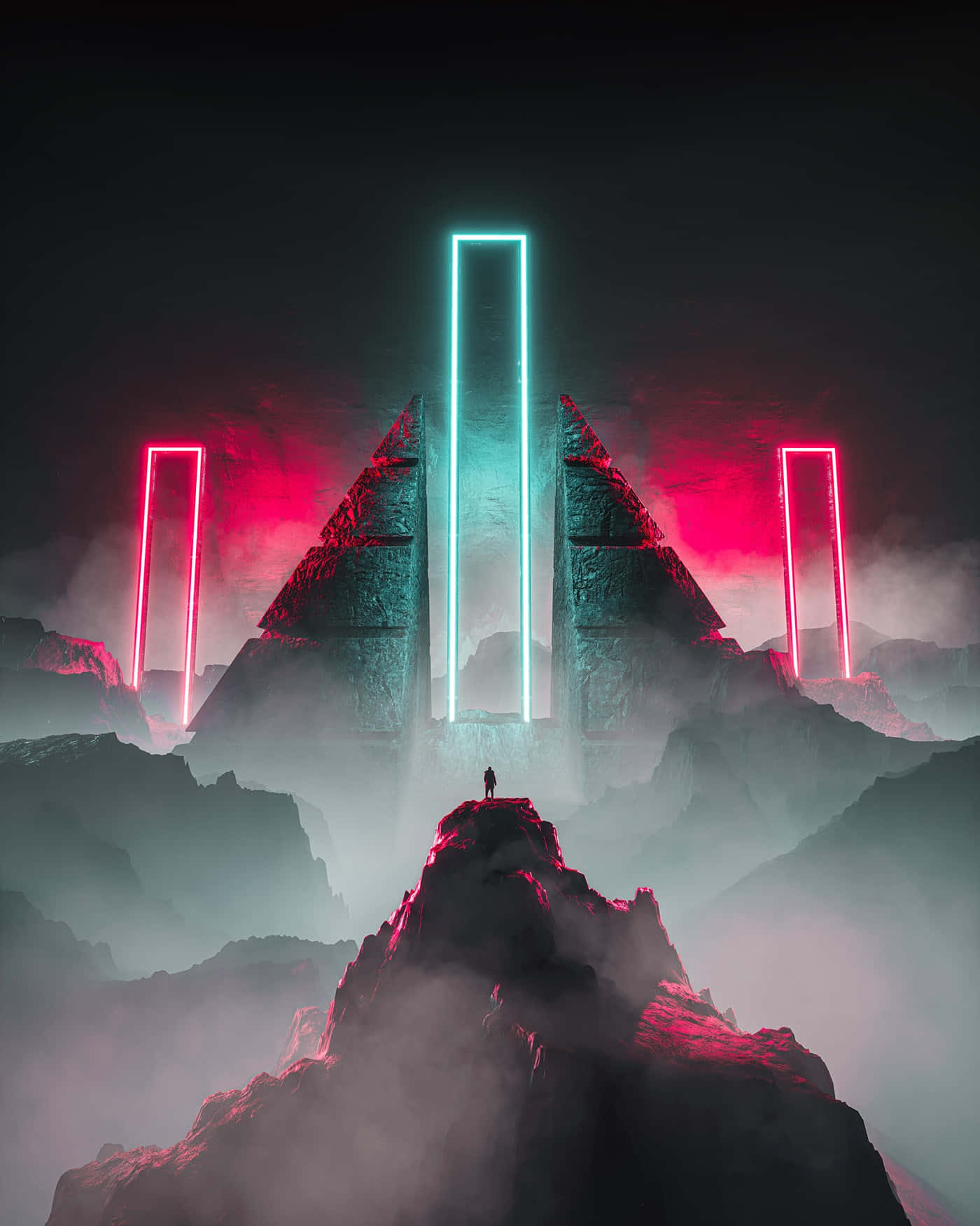 Neon_ Mountain_ Summit Background