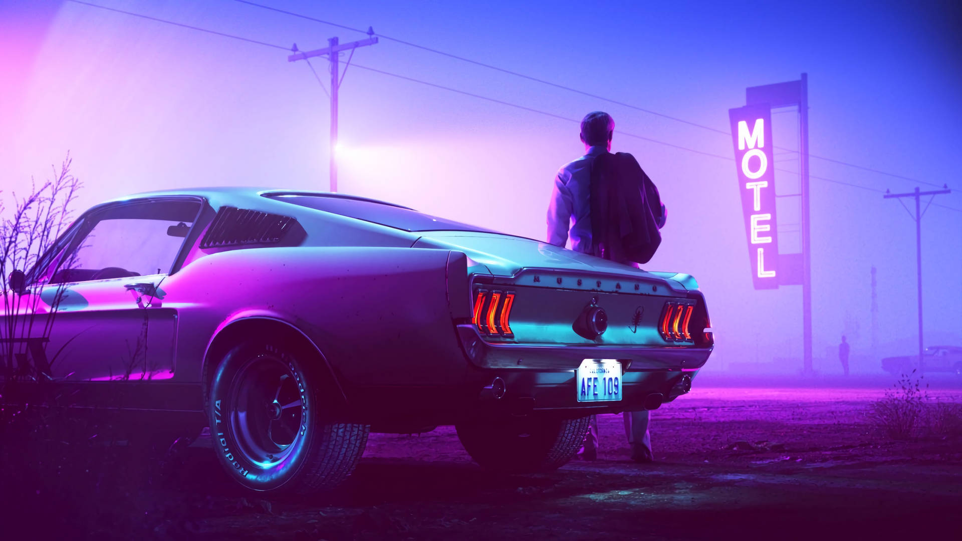 Neon Mustang Car Background