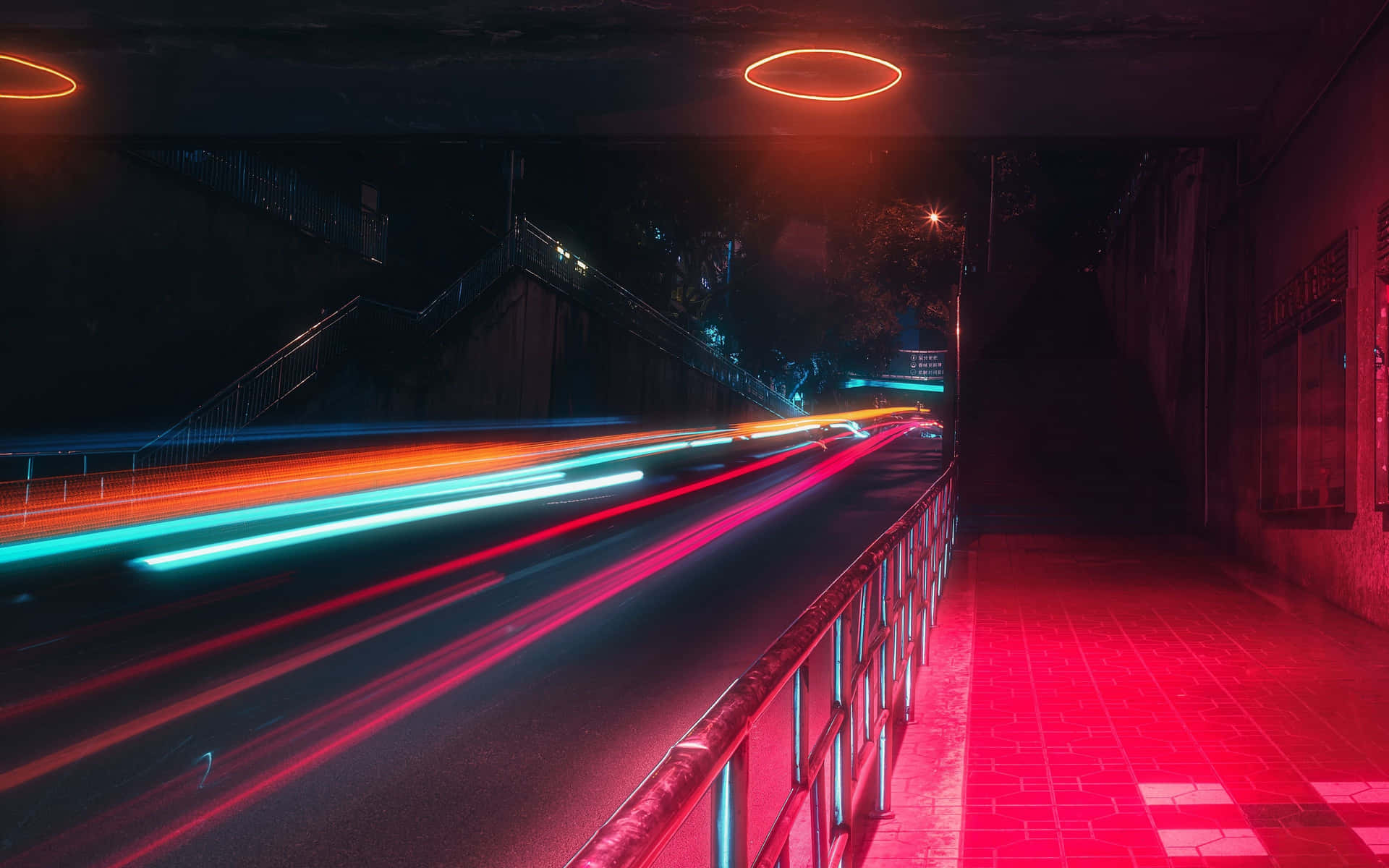 Neon Night Cityscape Long Exposure Background