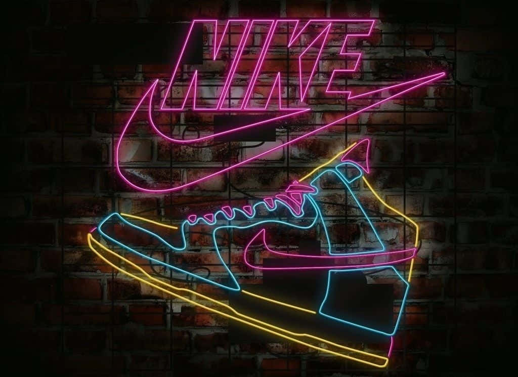 Neon Nike Sneaker Sign On Brick Wall Background