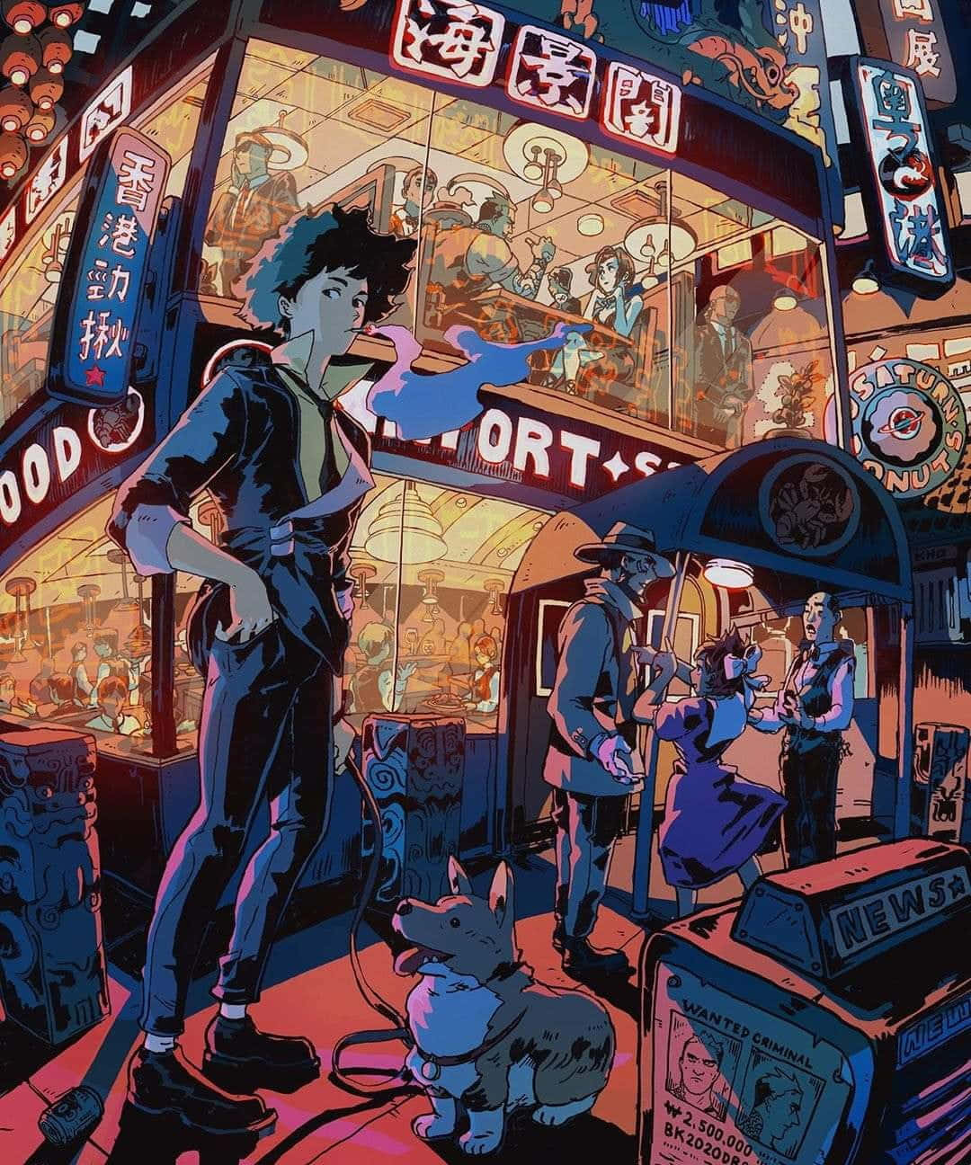 Neon Noir Space Cowboy Art Background