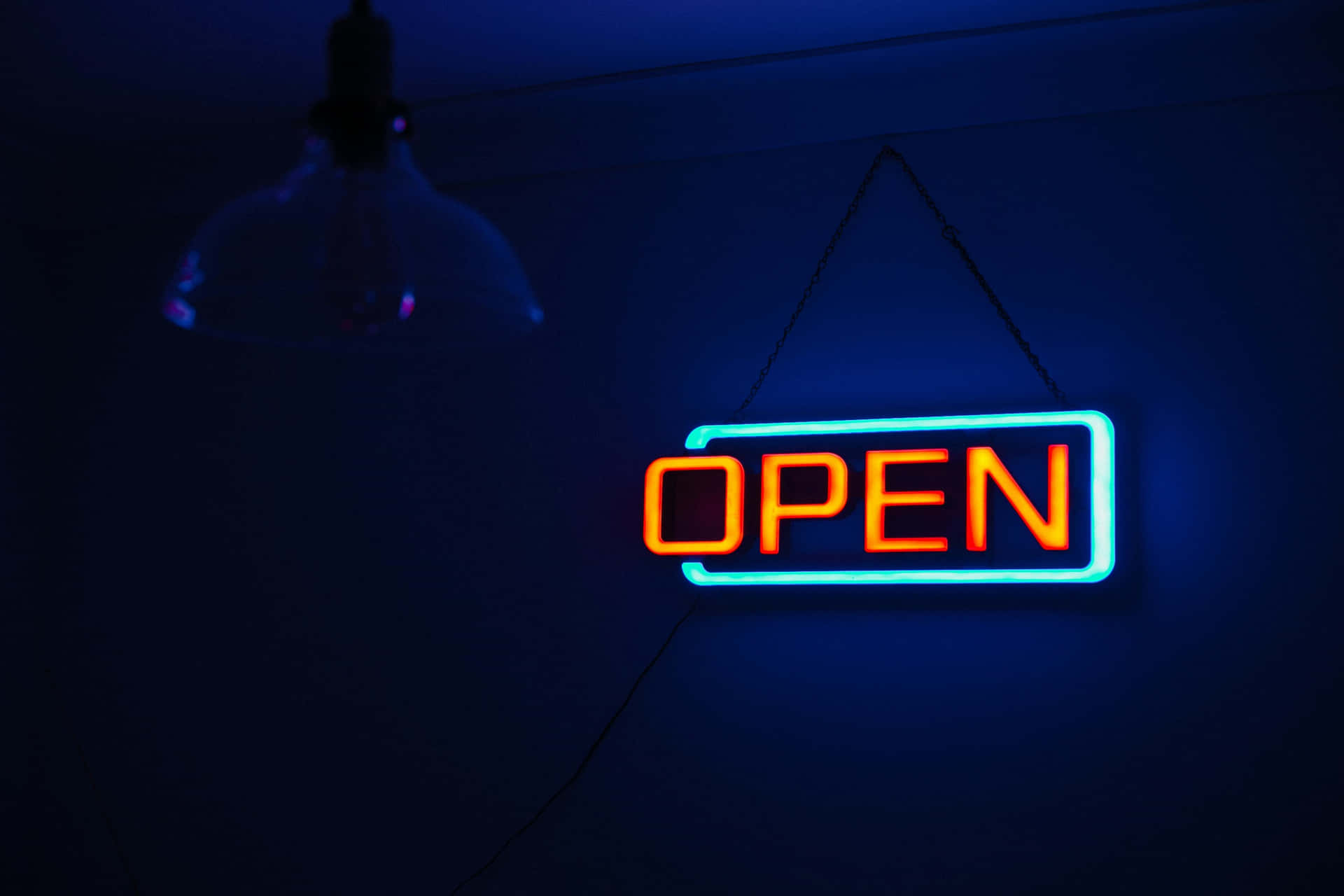 Neon Open Sign Blue Glow Background