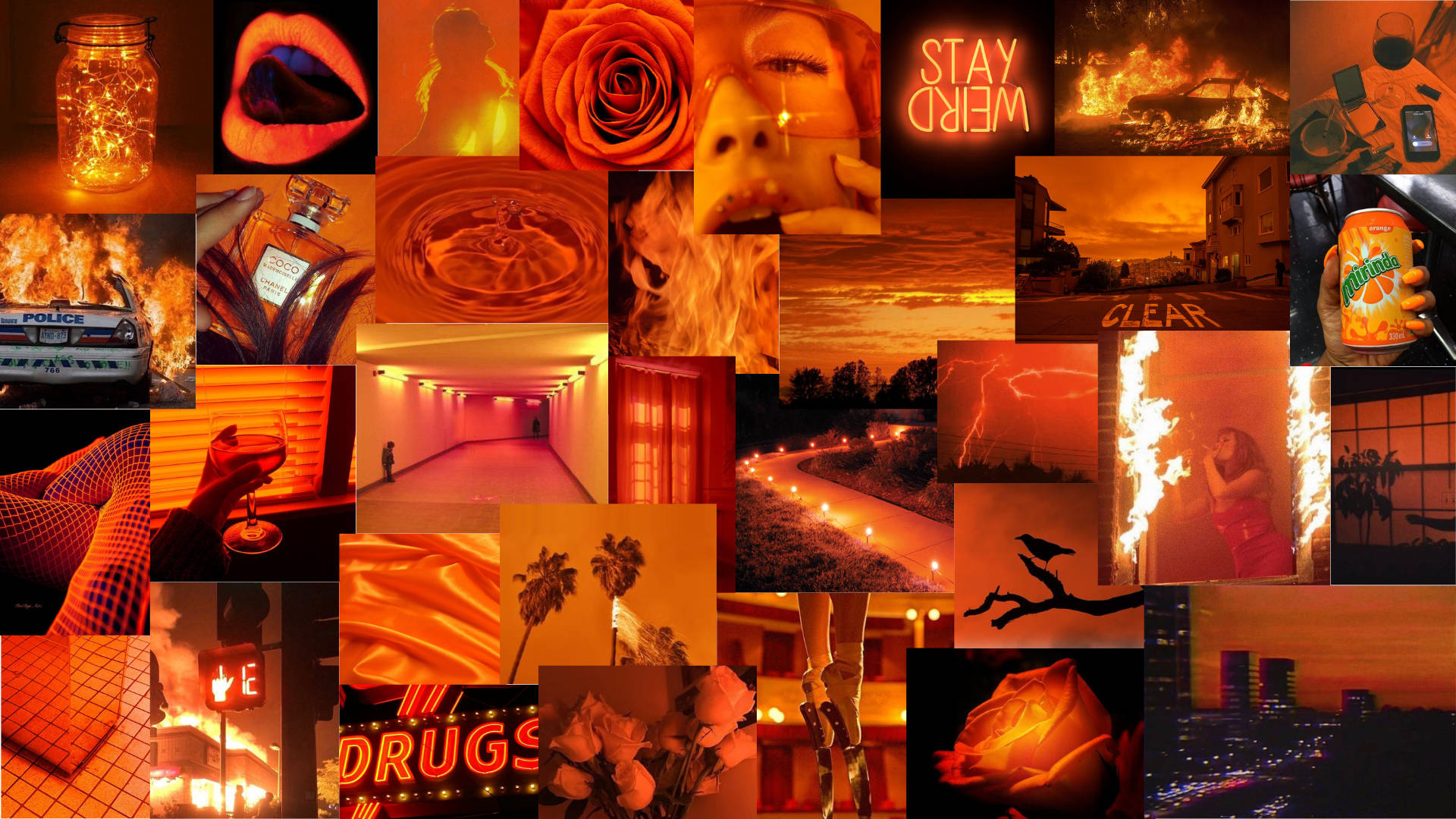 Neon Orange Aesthetic Collage Background