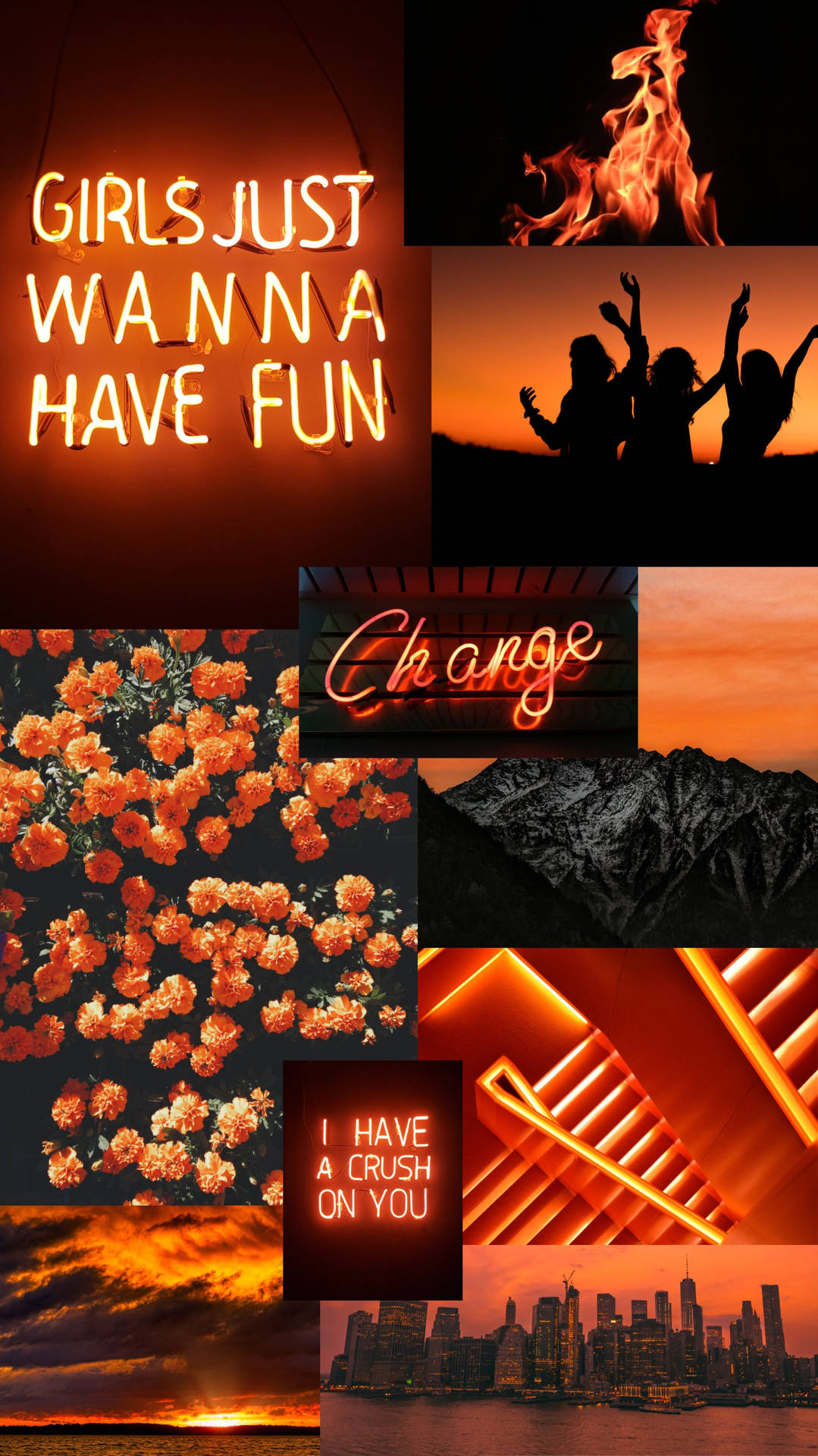 Neon Orange Aesthetic Collage Crush Fun Background