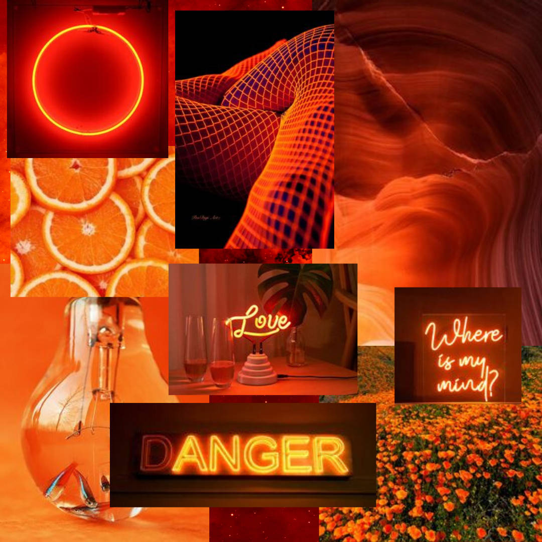 Neon Orange Aesthetic Collage Danger Circle