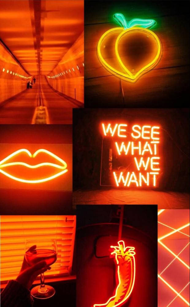 Neon Orange Aesthetic Collage Lips Background