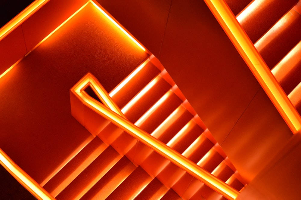 Neon Orange Aesthetic Glowing Stairs Background