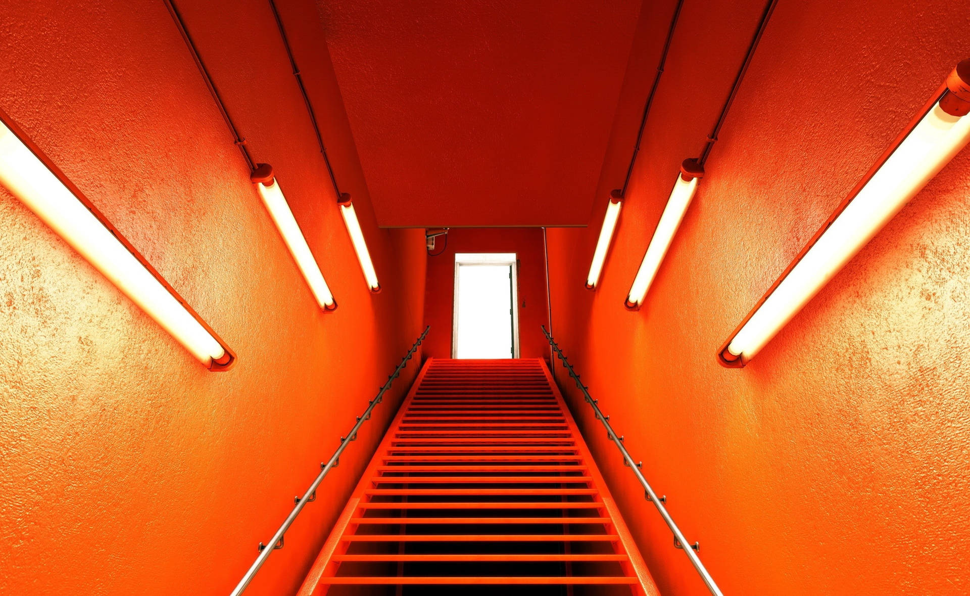 Neon Orange Aesthetic Stairs Lights Background