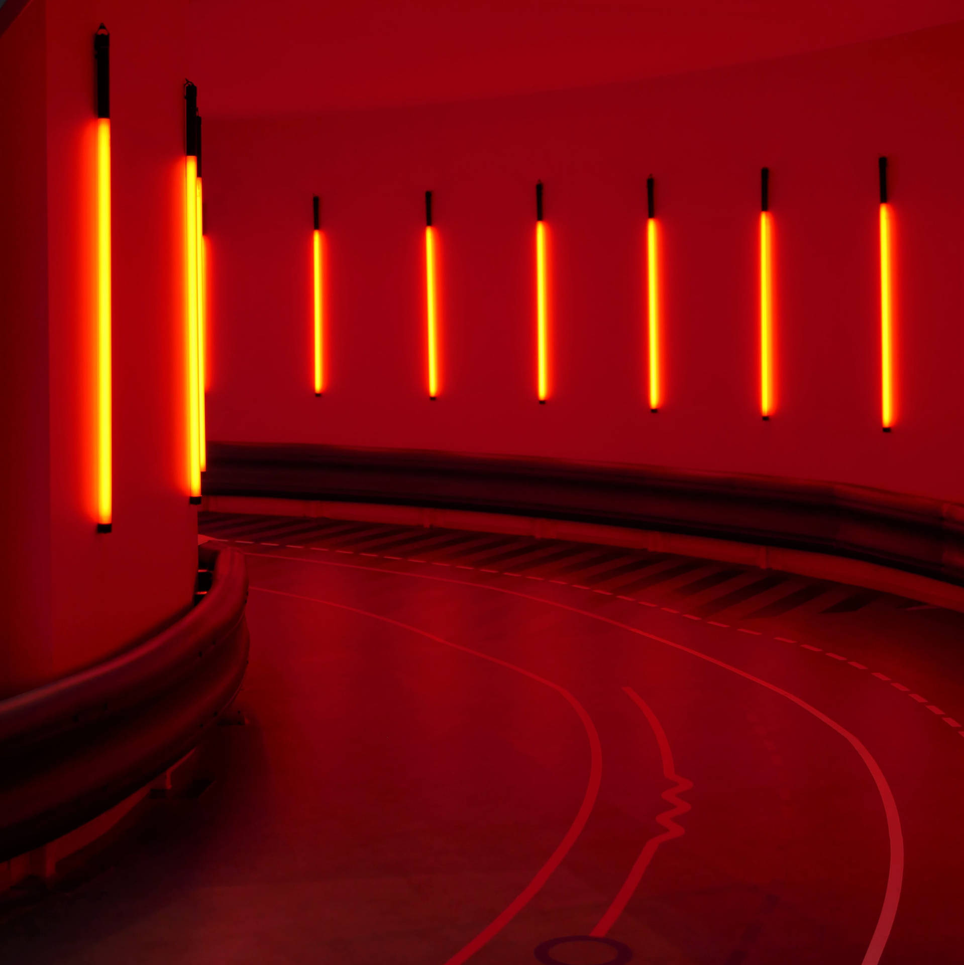 Neon Orange Aesthetic Tunnel Lights Background