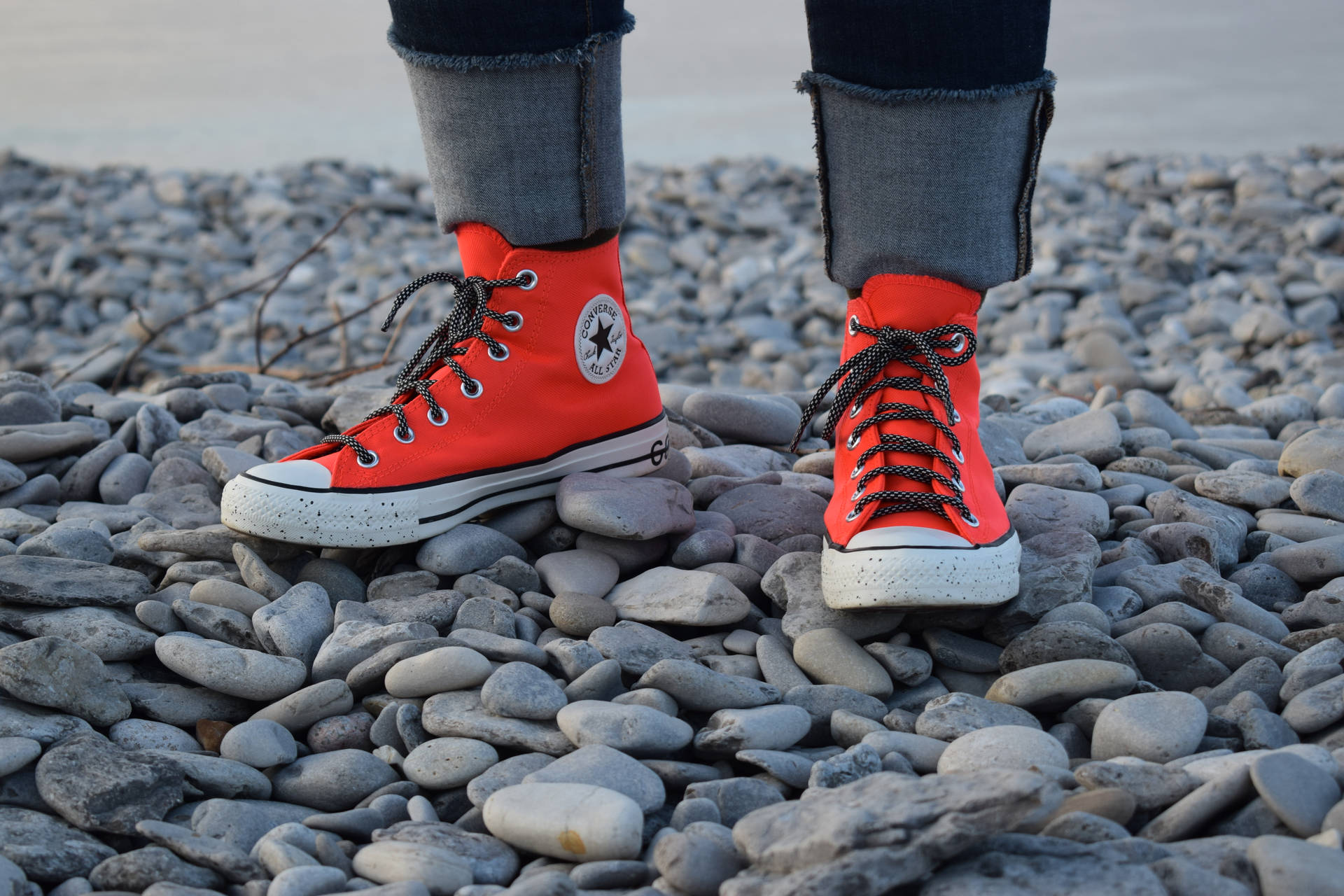 Neon Orange High Cut Converse