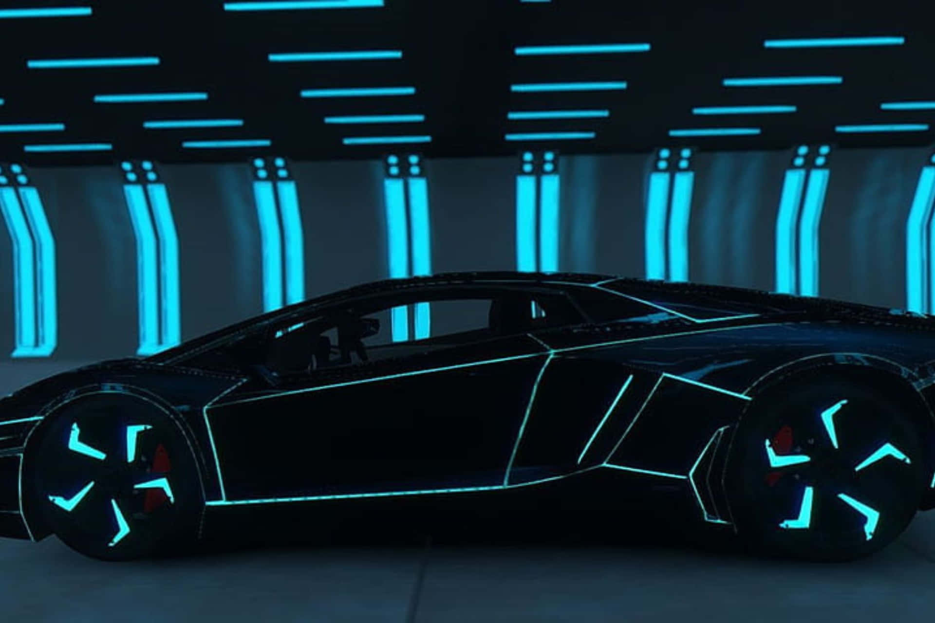 Neon Outlined Black Lamborghini Background