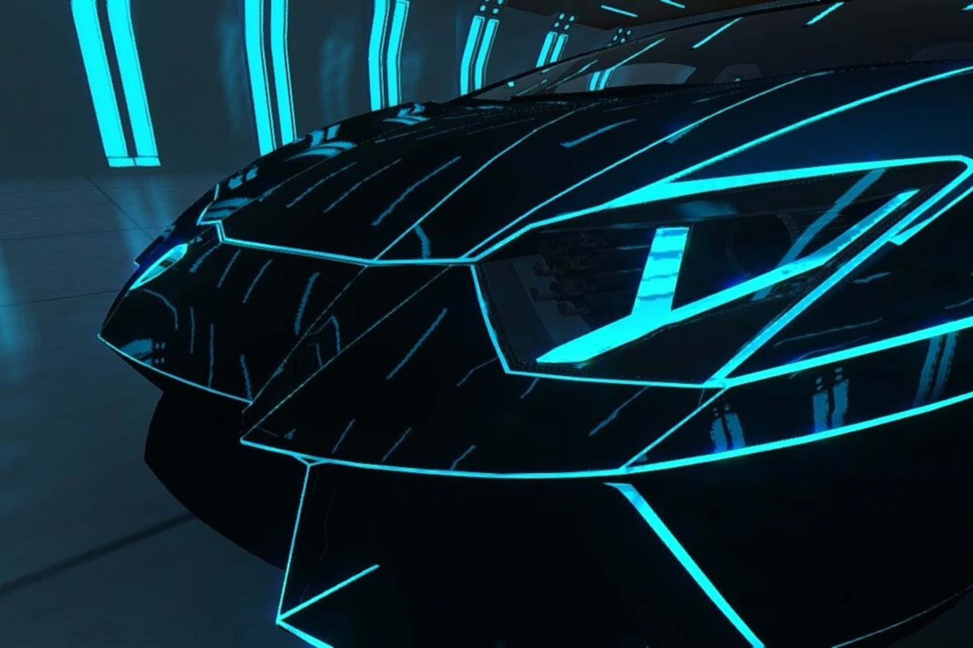 Neon Outlined Lamborghiniin Blue Hues Background