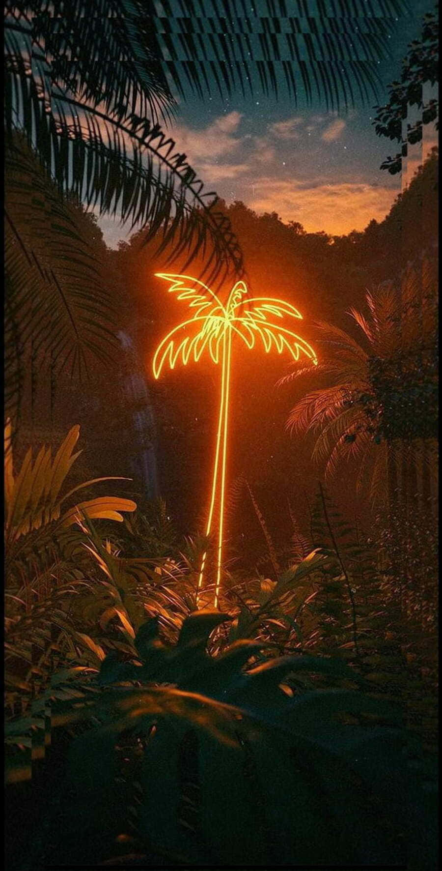 Neon Palm Tropical Dusk Background
