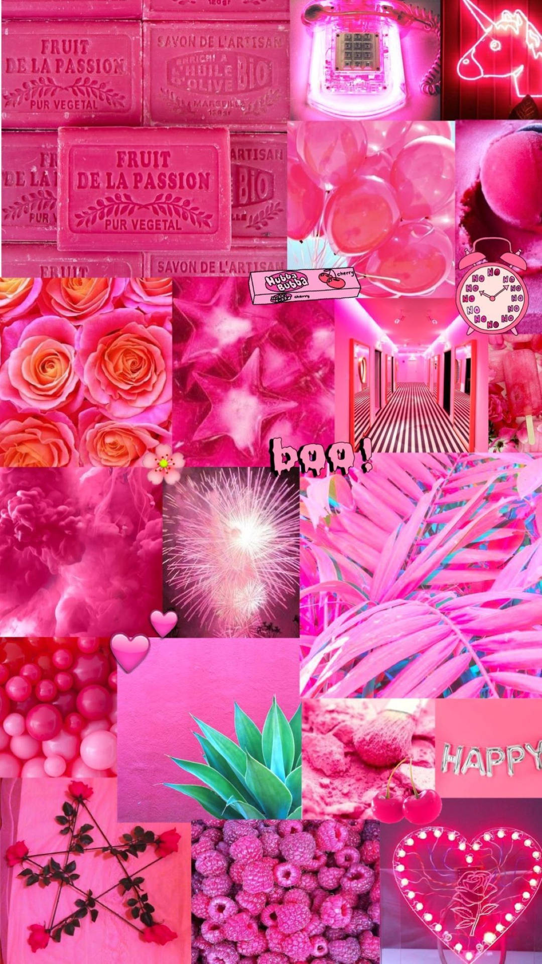 Neon Pink Aesthetic Collage Background