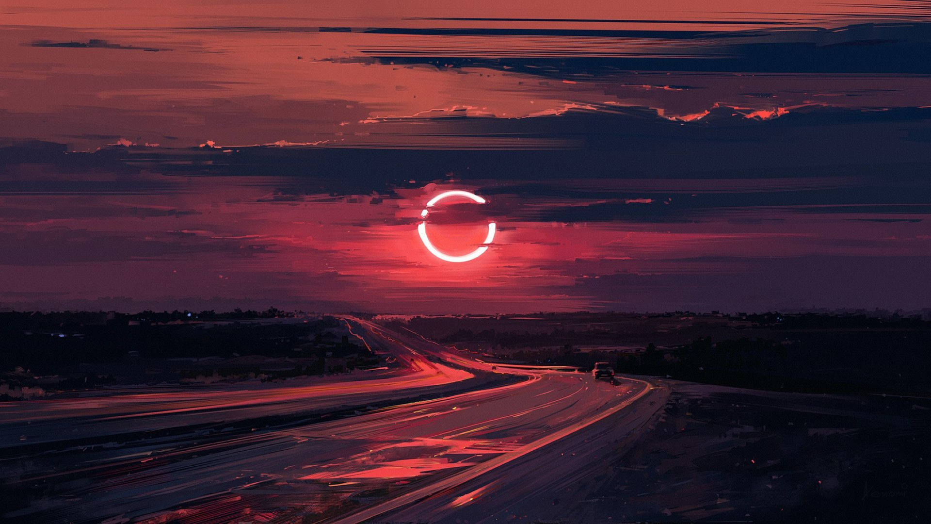 Neon Pink Aesthetic Eclipse Background