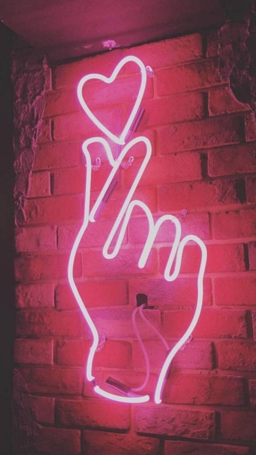 Neon Pink Aesthetic Finger Heart Background