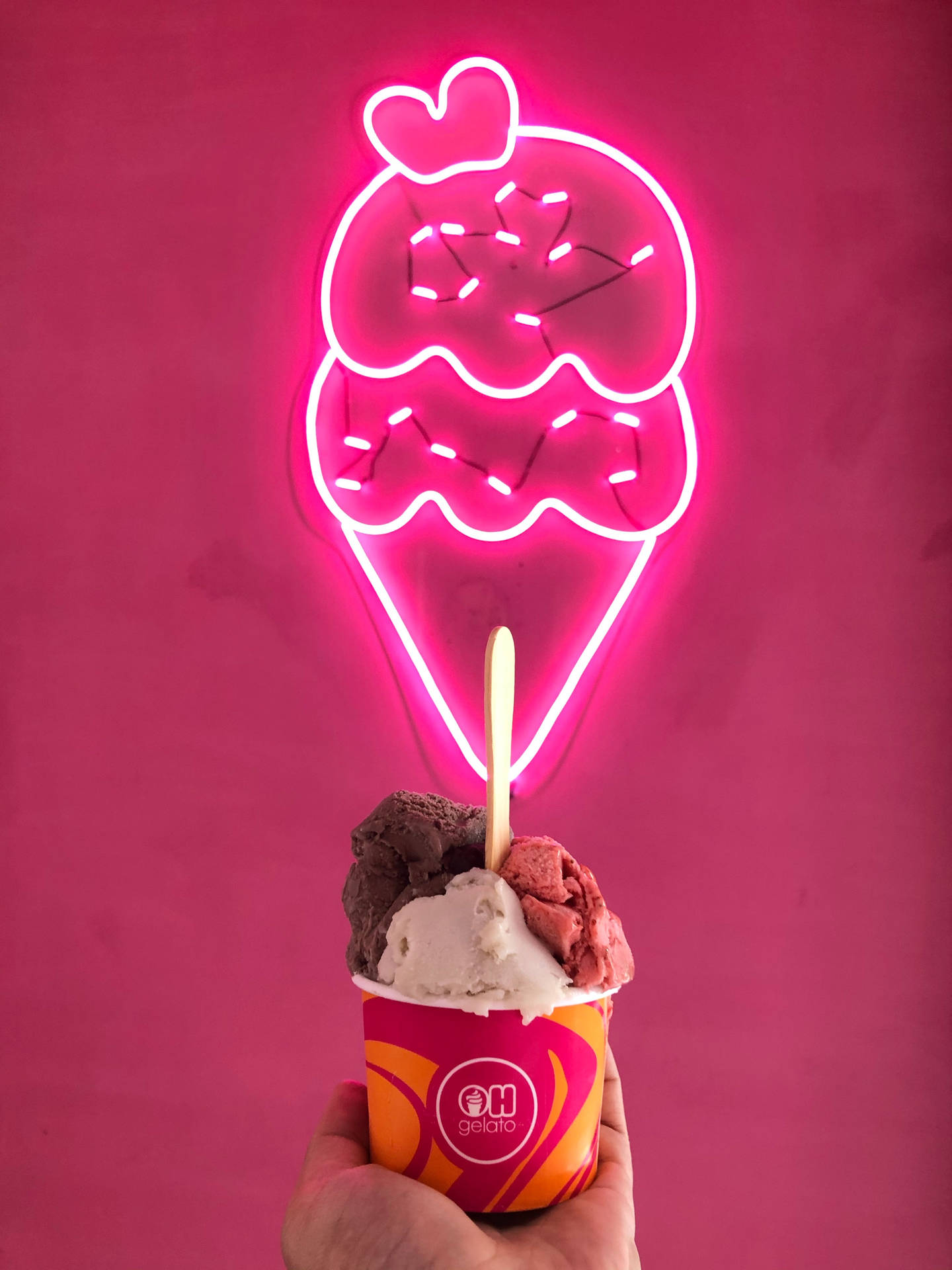 Neon Pink Aesthetic Ice Cream Background