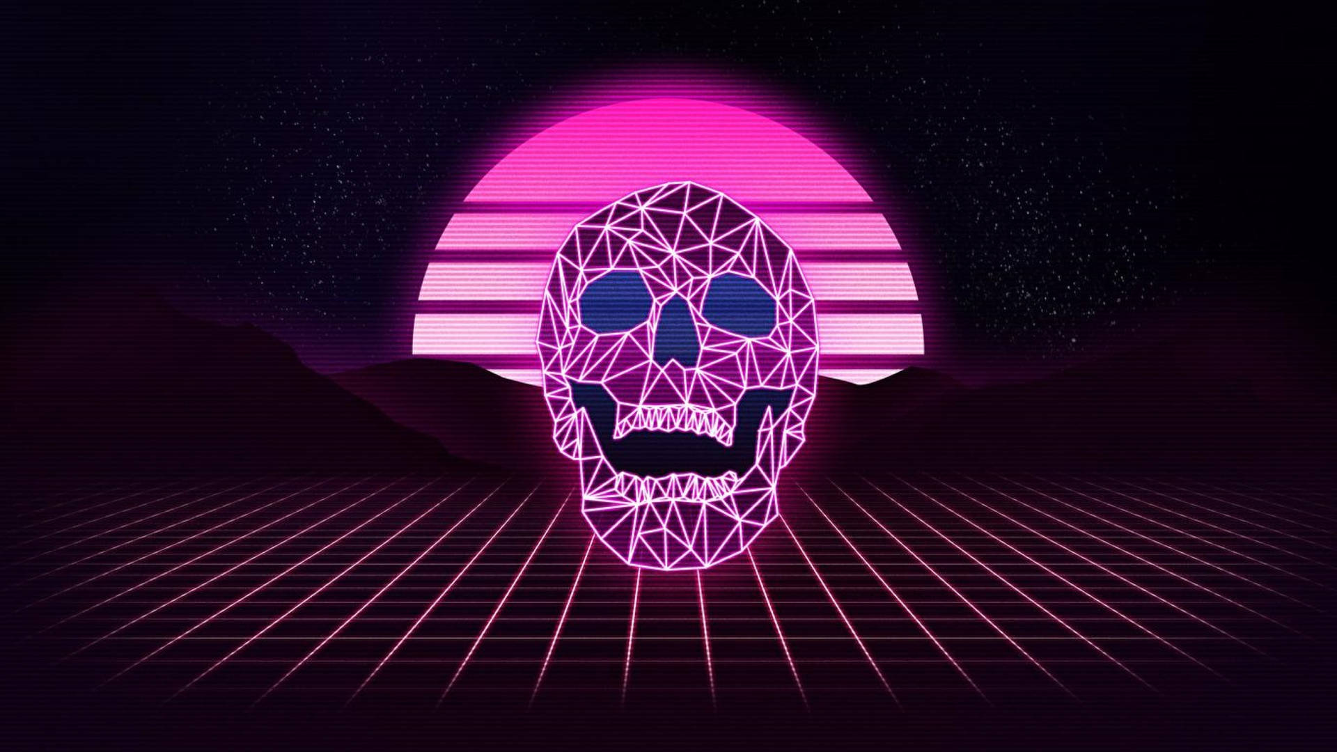Neon Pink Aesthetic Skull Retro Art Background