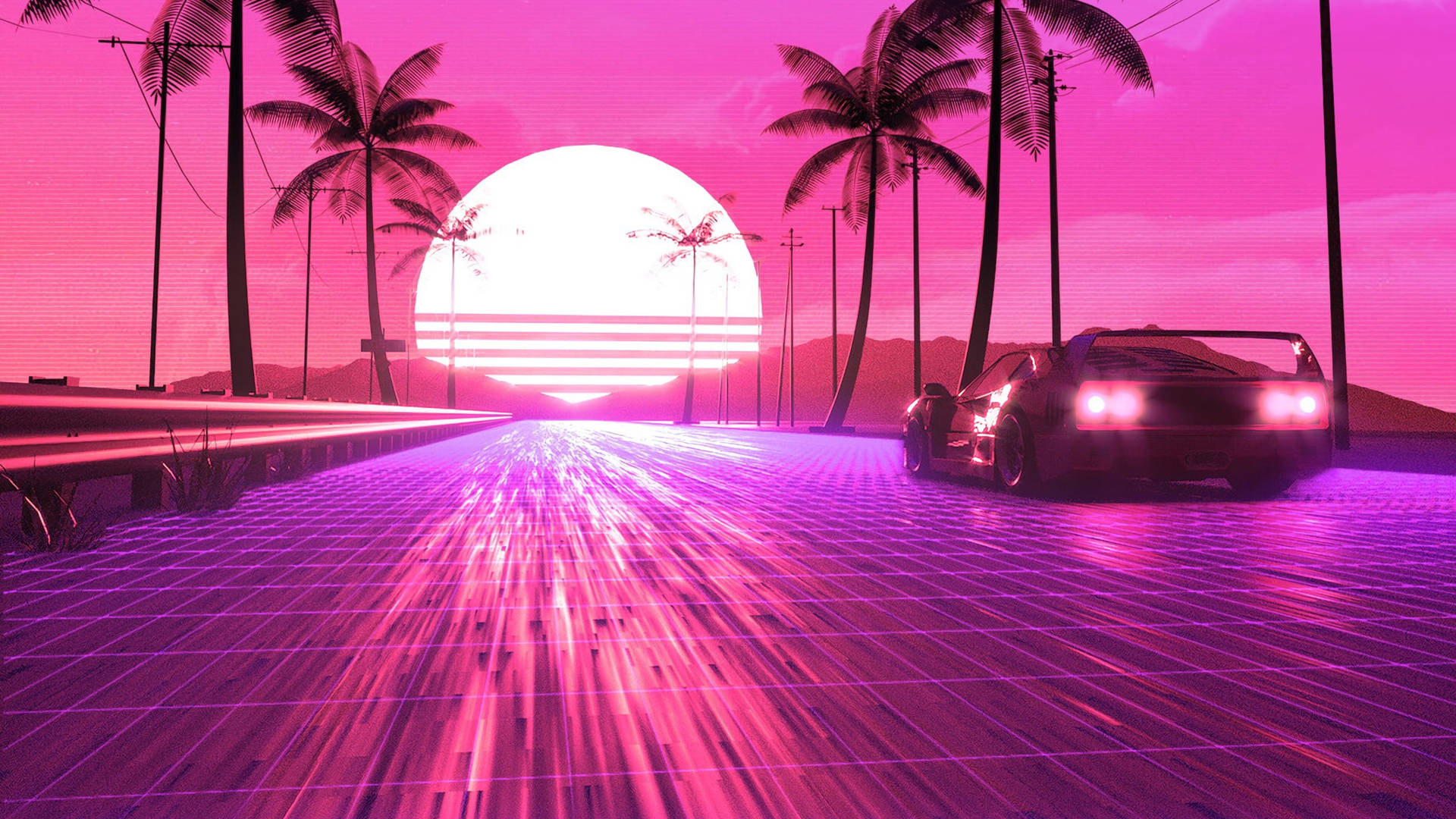 Neon Pink Aesthetic Sunset Road Background