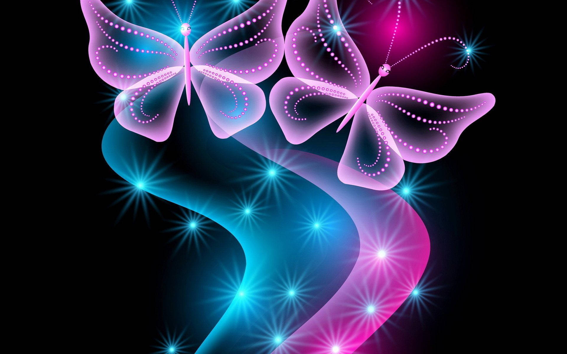 Neon Pink And Blue Night Butterfly