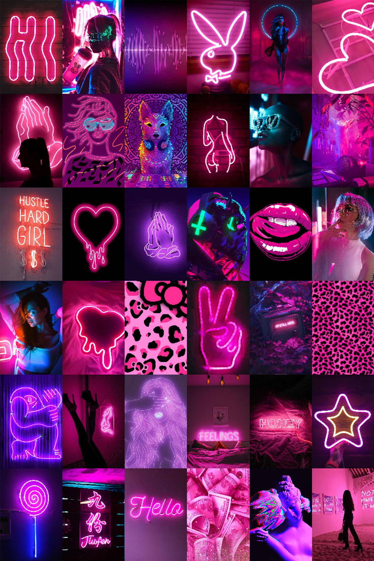 Neon Pink Baddie Grid Collage