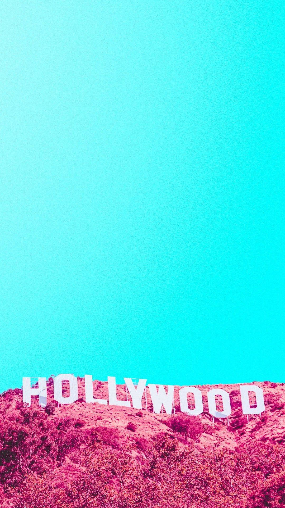 Neon Pink Blue Hollywood Sign Phone Background