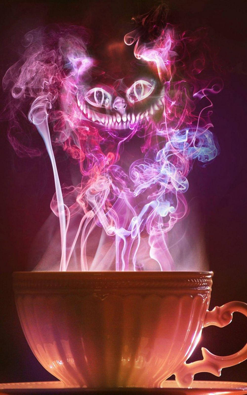 Neon Pink Cheshire Cat Smoke Background