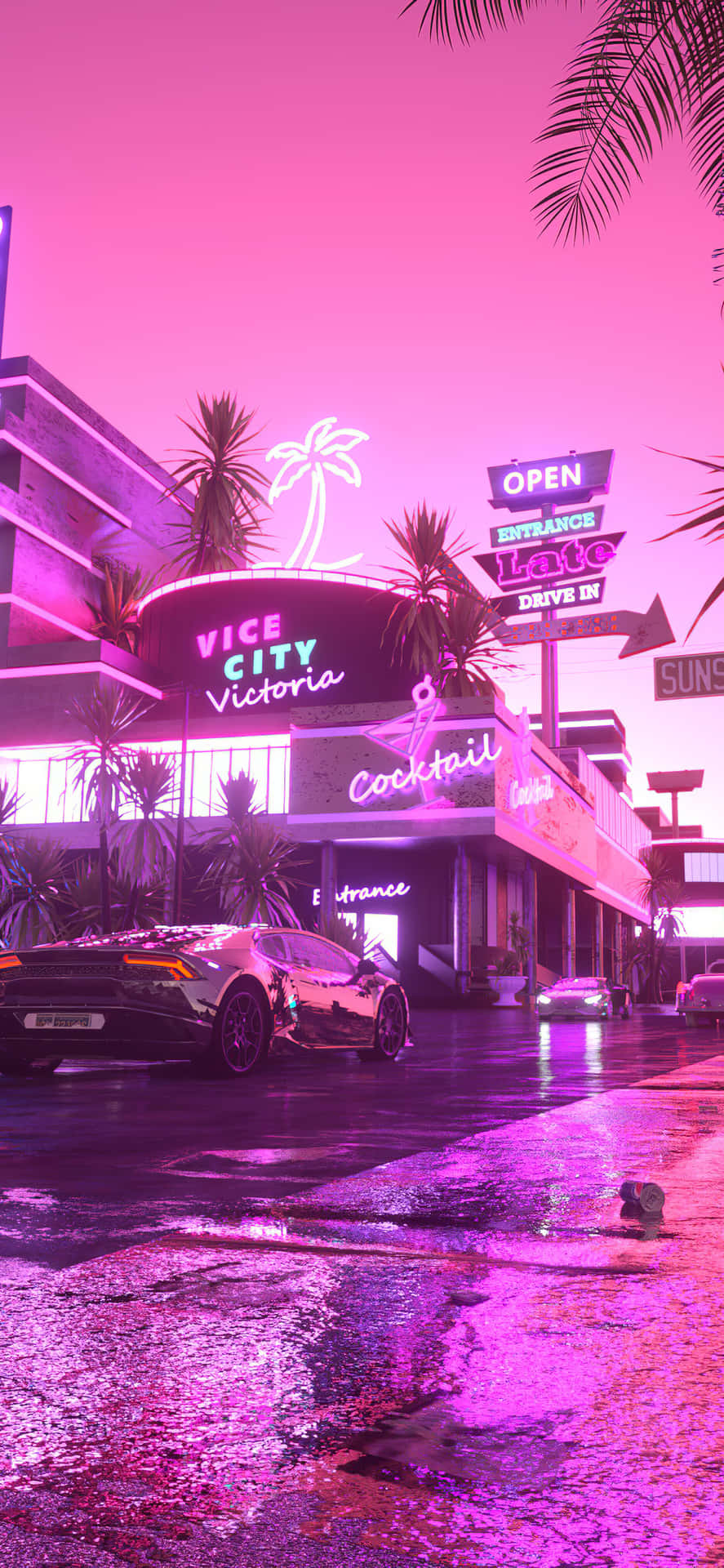 Neon Pink City Diner Background