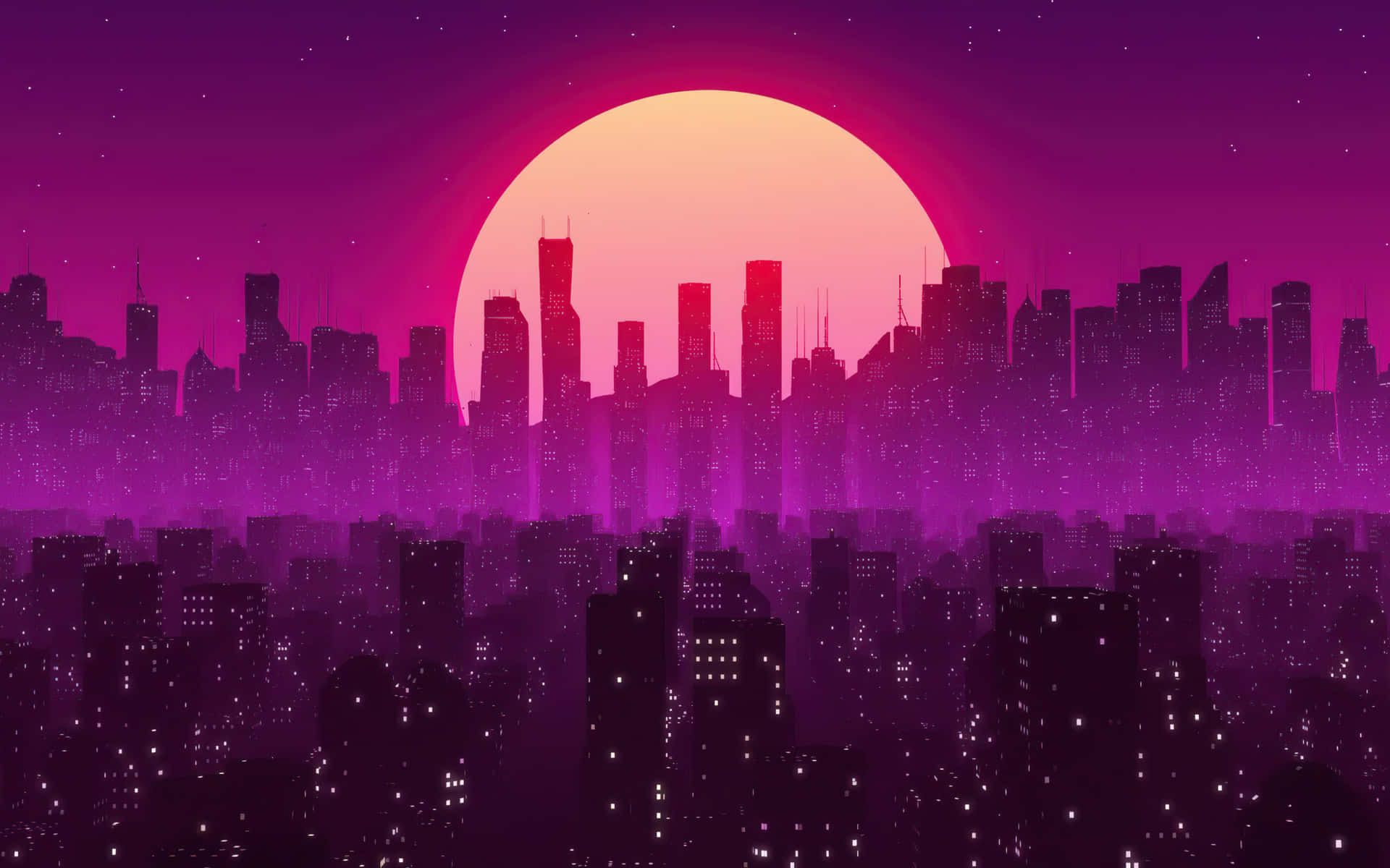 Neon Pink City Sun