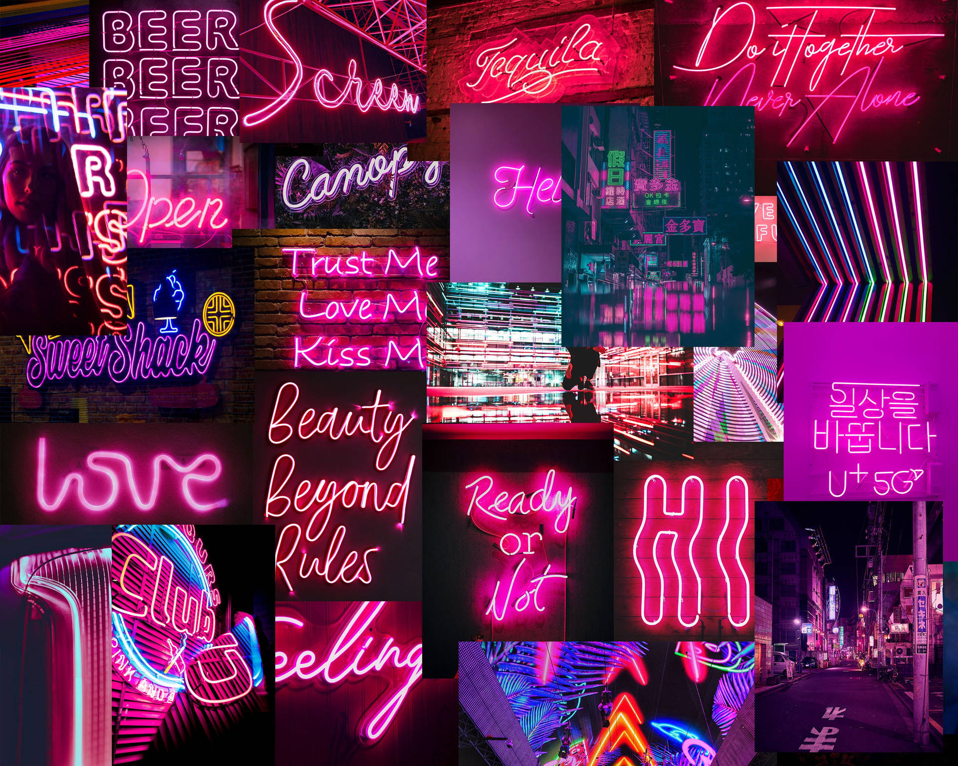 Neon Pink Collage For Desktop Background