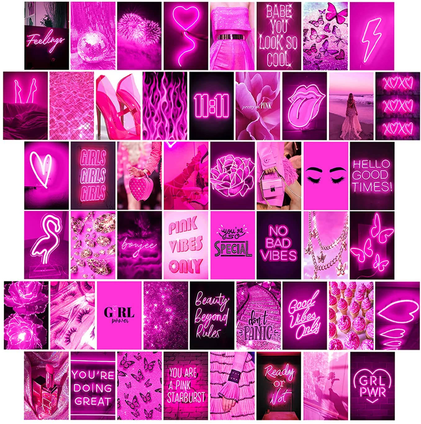 Neon Pink Collage In White Background