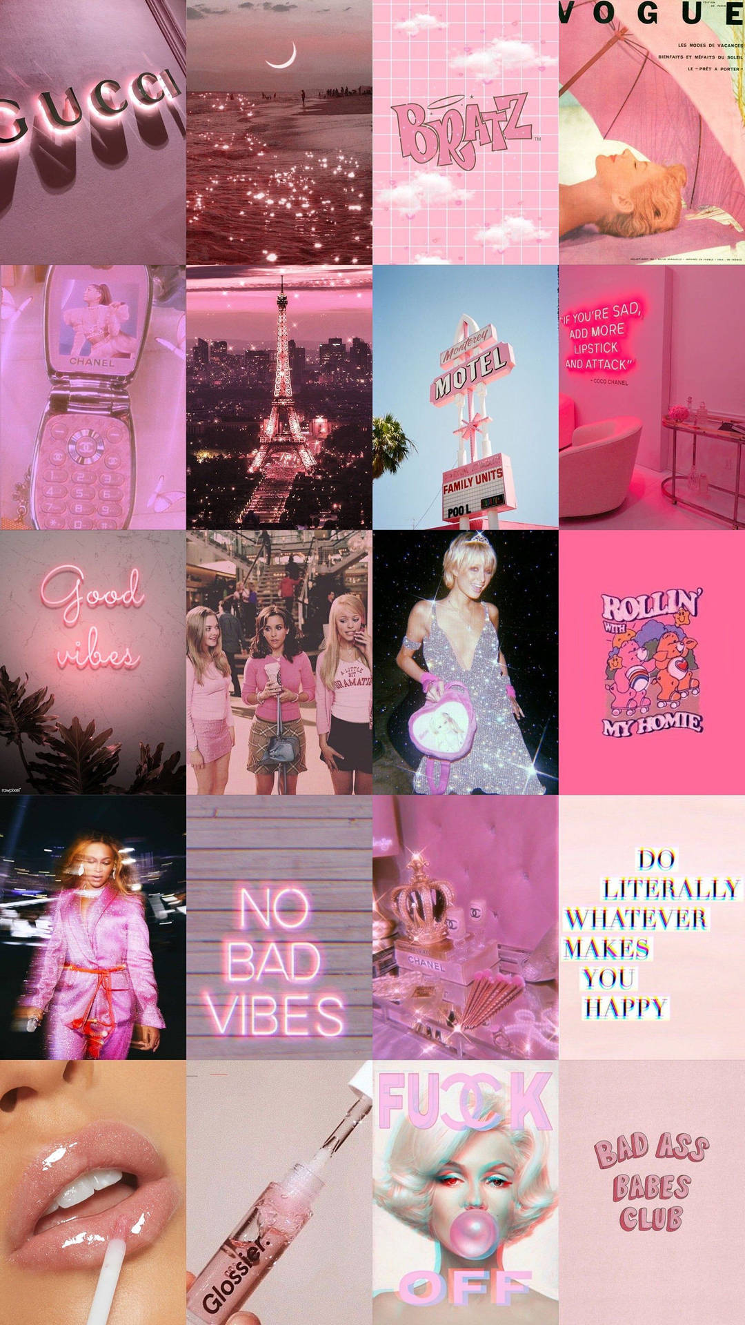 Neon Pink Girly Collage Background