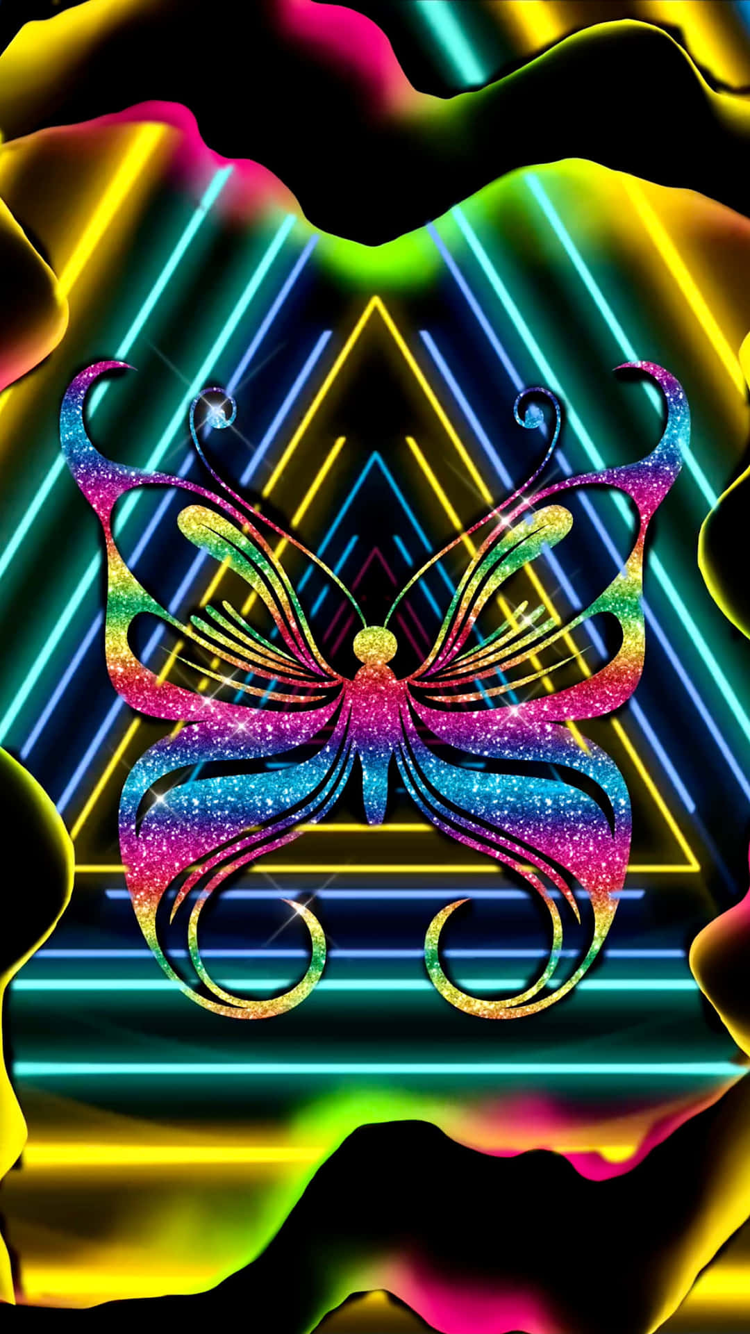 Neon Pink Glitter Butterfly Background