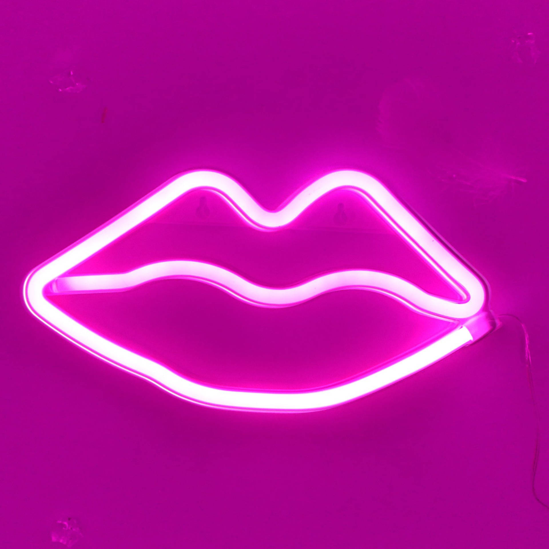 Neon Pink Lips Sign Background