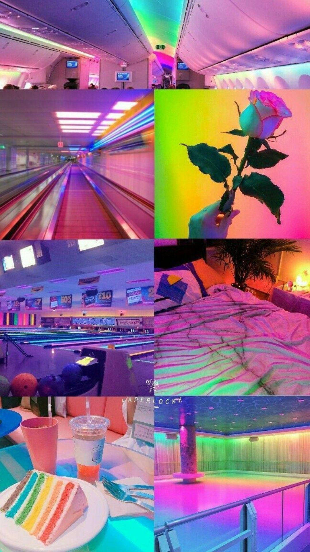 Neon Pink Places Aesthetic Collage Background
