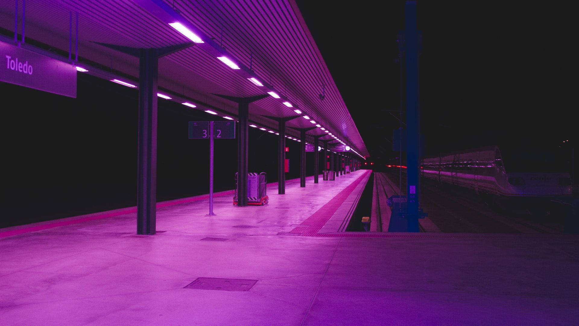 Neon Pink Train Station Background