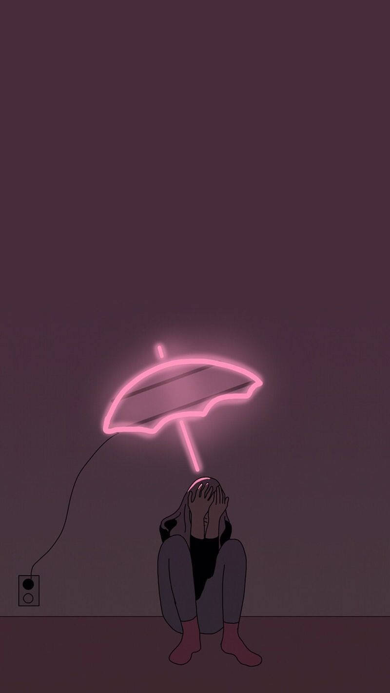 Neon Pink Umbrella Girl Aesthetic Background